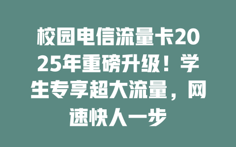 校园电信流量卡2025年重磅升级！学生专享超大流量，网速快人一步