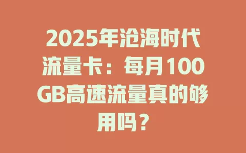 2025年沧海时代流量卡：每月100GB高速流量真的够用吗？