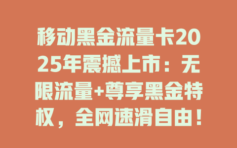 移动黑金流量卡2025年震撼上市：无限流量+尊享黑金特权，全网速滑自由！
