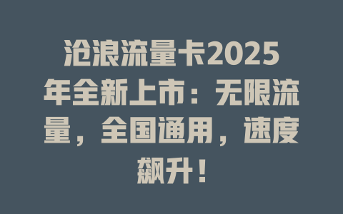 沧浪流量卡2025年全新上市：无限流量，全国通用，速度飙升！