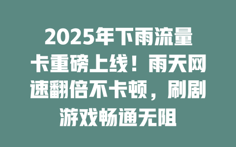 2025年下雨流量卡重磅上线！雨天网速翻倍不卡顿，刷剧游戏畅通无阻