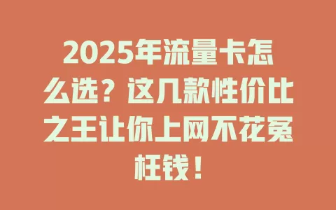 2025年流量卡怎么选？这几款性价比之王让你上网不花冤枉钱！