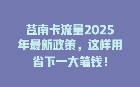 苍南卡流量2025年最新政策，这样用省下一大笔钱！