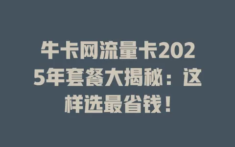 牛卡网流量卡2025年套餐大揭秘：这样选最省钱！