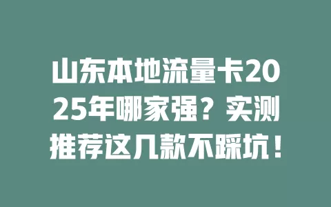 山东本地流量卡2025年哪家强？实测推荐这几款不踩坑！