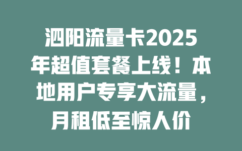 泗阳流量卡2025年超值套餐上线！本地用户专享大流量，月租低至惊人价