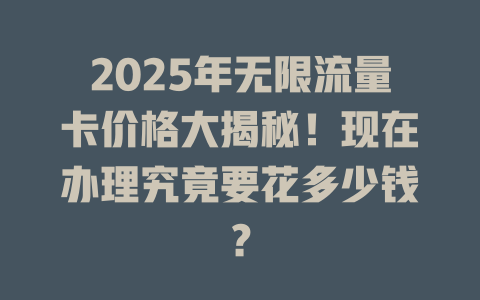 2025年无限流量卡价格大揭秘！现在办理究竟要花多少钱？