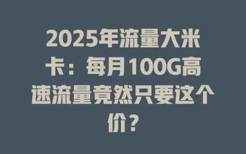 2025年流量大米卡：每月100G高速流量竟然只要这个价？