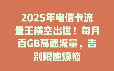 2025年电信卡流量王横空出世！每月百GB高速流量，告别限速烦恼