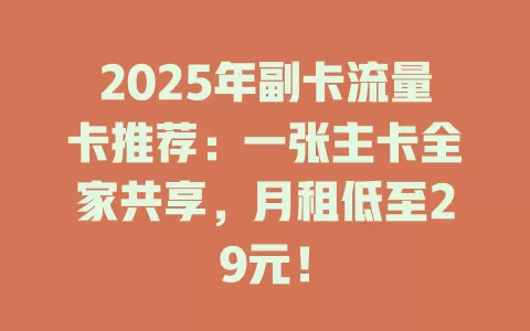 2025年副卡流量卡推荐：一张主卡全家共享，月租低至29元！
