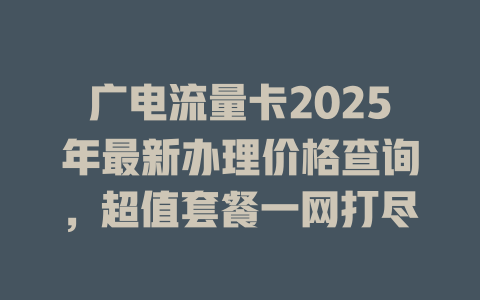 广电流量卡2025年最新办理价格查询，超值套餐一网打尽