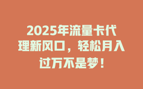 2025年流量卡代理新风口，轻松月入过万不是梦！
