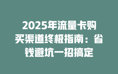 2025年流量卡购买渠道终极指南：省钱避坑一招搞定