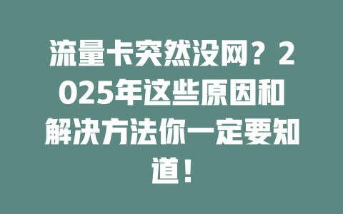 流量卡突然没网？2025年这些原因和解决方法你一定要知道！