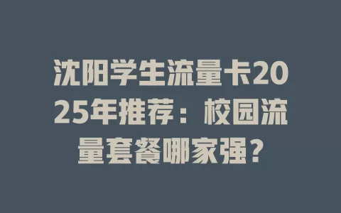 沈阳学生流量卡2025年推荐：校园流量套餐哪家强？