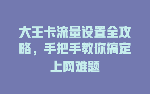 大王卡流量设置全攻略，手把手教你搞定上网难题