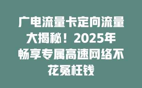 广电流量卡定向流量大揭秘！2025年畅享专属高速网络不花冤枉钱