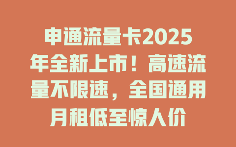申通流量卡2025年全新上市！高速流量不限速，全国通用月租低至惊人价