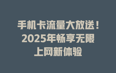 手机卡流量大放送！2025年畅享无限上网新体验