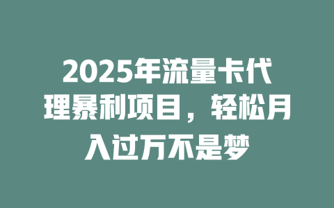 2025年流量卡代理暴利项目，轻松月入过万不是梦