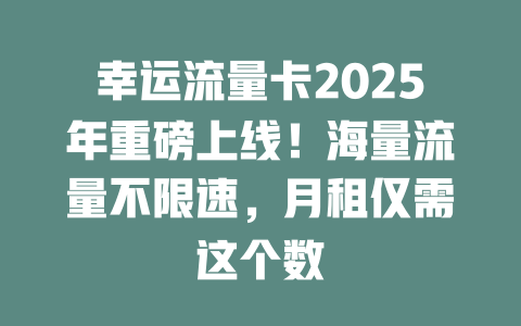 幸运流量卡2025年重磅上线！海量流量不限速，月租仅需这个数