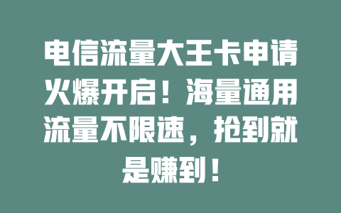 电信流量大王卡申请火爆开启！海量通用流量不限速，抢到就是赚到！