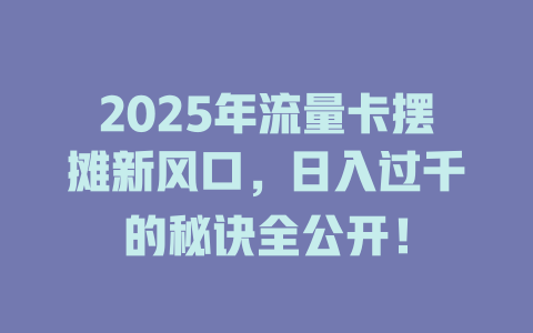 2025年流量卡摆摊新风口，日入过千的秘诀全公开！