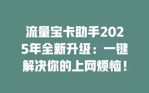 流量宝卡助手2025年全新升级：一键解决你的上网烦恼！