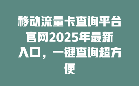 移动流量卡查询平台官网2025年最新入口，一键查询超方便