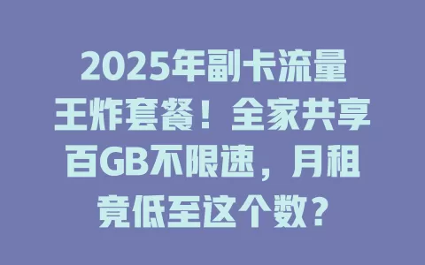 2025年副卡流量王炸套餐！全家共享百GB不限速，月租竟低至这个数？