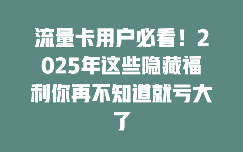 流量卡用户必看！2025年这些隐藏福利你再不知道就亏大了