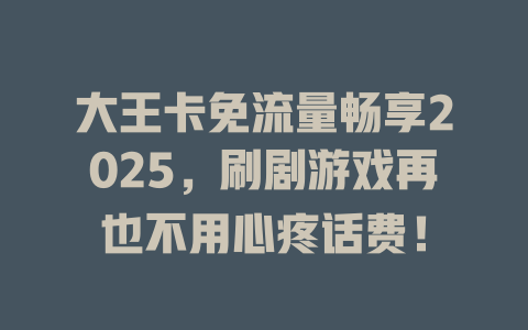 大王卡免流量畅享2025，刷剧游戏再也不用心疼话费！