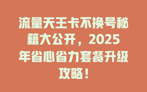 流量天王卡不换号秘籍大公开，2025年省心省力套餐升级攻略！