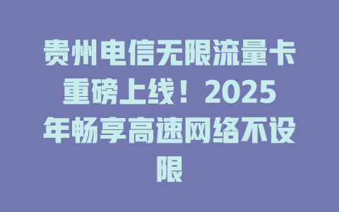 贵州电信无限流量卡重磅上线！2025年畅享高速网络不设限