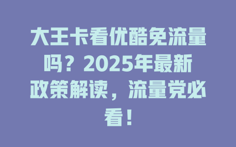 大王卡看优酷免流量吗？2025年最新政策解读，流量党必看！