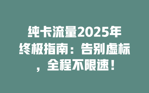 纯卡流量2025年终极指南：告别虚标，全程不限速！