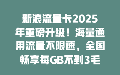 新浪流量卡2025年重磅升级！海量通用流量不限速，全国畅享每GB不到3毛钱！