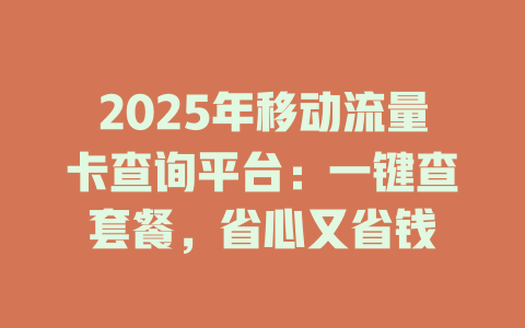 2025年移动流量卡查询平台：一键查套餐，省心又省钱