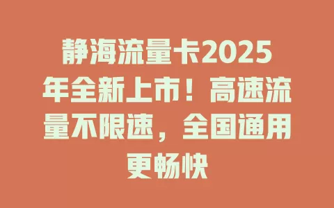 静海流量卡2025年全新上市！高速流量不限速，全国通用更畅快