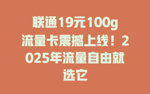 联通19元100g流量卡震撼上线！2025年流量自由就选它