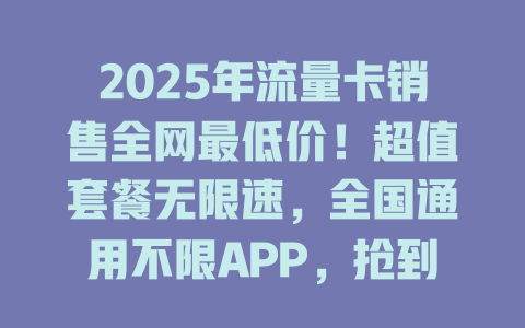 2025年流量卡销售全网最低价！超值套餐无限速，全国通用不限APP，抢到就是赚到！