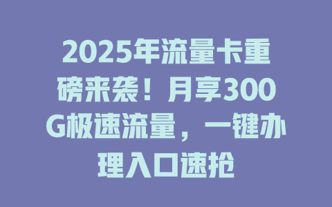 2025年流量卡重磅来袭！月享300G极速流量，一键办理入口速抢