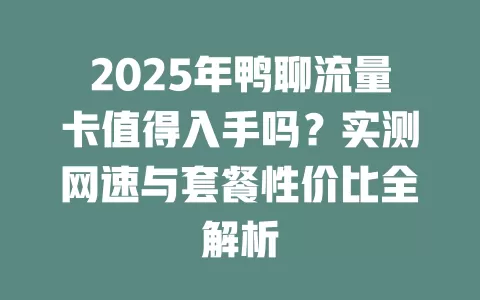 2025年鸭聊流量卡值得入手吗？实测网速与套餐性价比全解析
