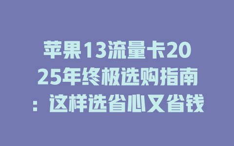 苹果13流量卡2025年终极选购指南：这样选省心又省钱