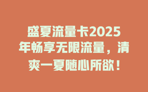盛夏流量卡2025年畅享无限流量，清爽一夏随心所欲！