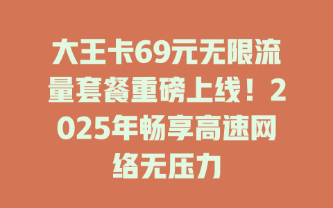 大王卡69元无限流量套餐重磅上线！2025年畅享高速网络无压力