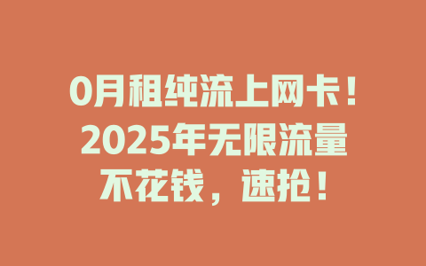0月租纯流上网卡！2025年无限流量不花钱，速抢！
