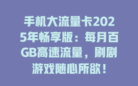 手机大流量卡2025年畅享版：每月百GB高速流量，刷剧游戏随心所欲！