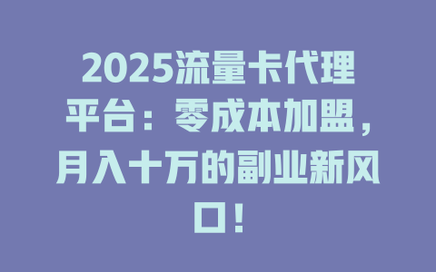 2025流量卡代理平台：零成本加盟，月入十万的副业新风口！