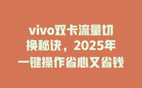 vivo双卡流量切换秘诀，2025年一键操作省心又省钱
